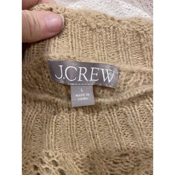 J.CREW Sweater Womens Large Tan Pointelle Cable Knit Alpaca Wool Blend Pullover - Picture 3 of 5